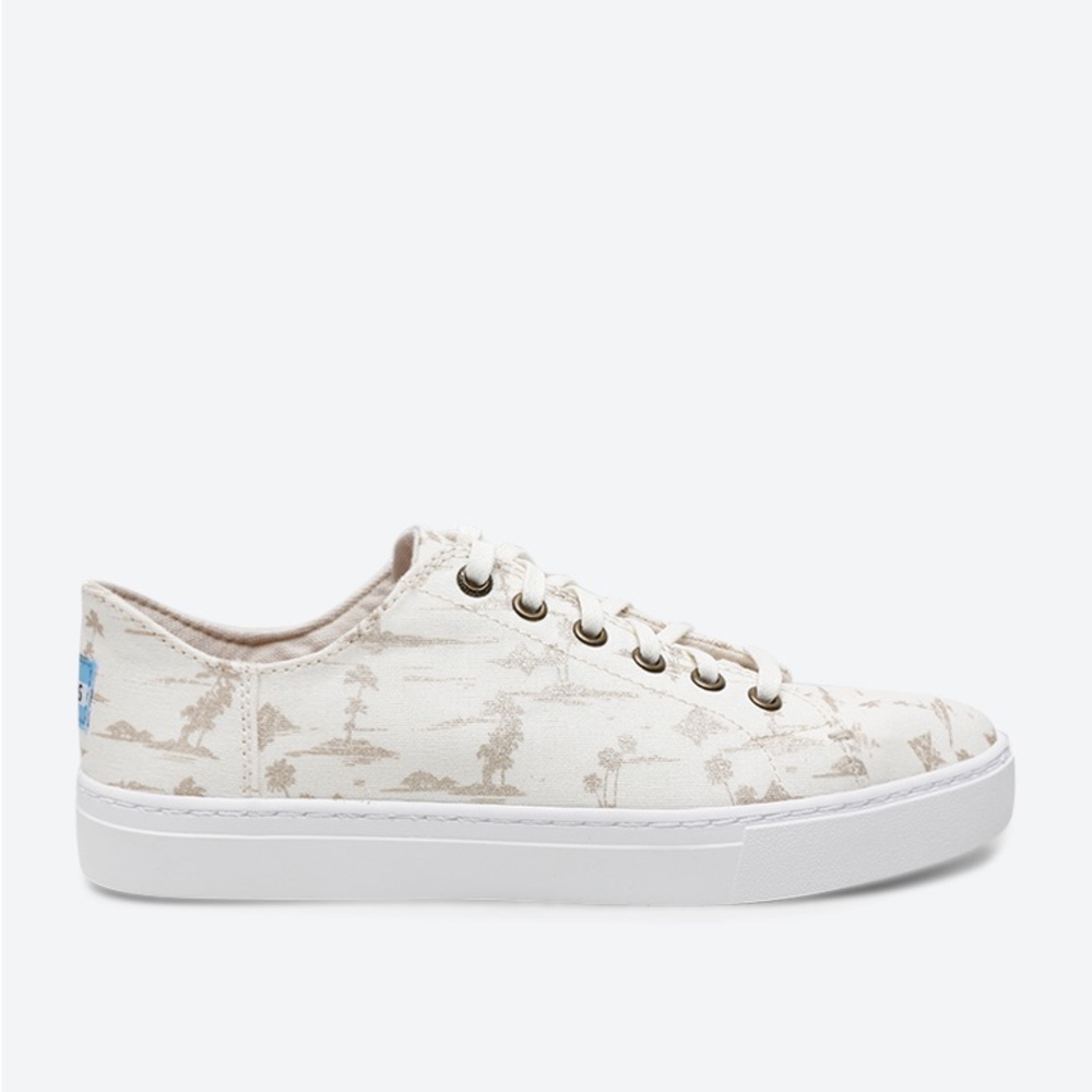 Toms Lenox Palms White, Silver and Gold Sneaker - Size 9